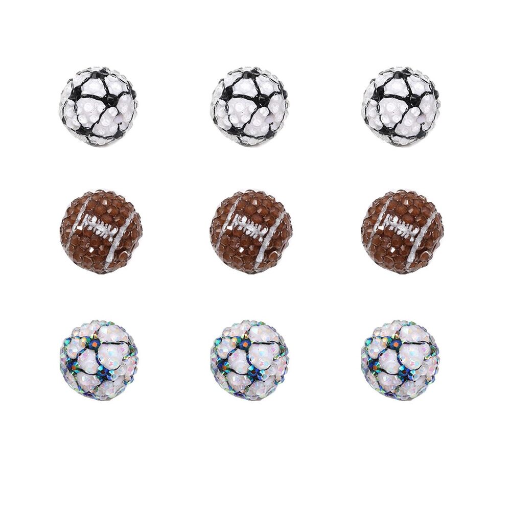 5554 30pcs 20mm Sport Bubblegum Chunky Beads Rugby Football Rhinestone